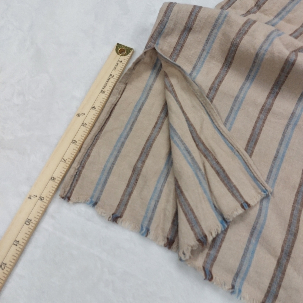 REWASH WOMEN'S TAN LINEN BLEND WIDE LEG BLUE STRIPE PULL ON CAPRI PANTS SIZE L - Picture 5 of 9